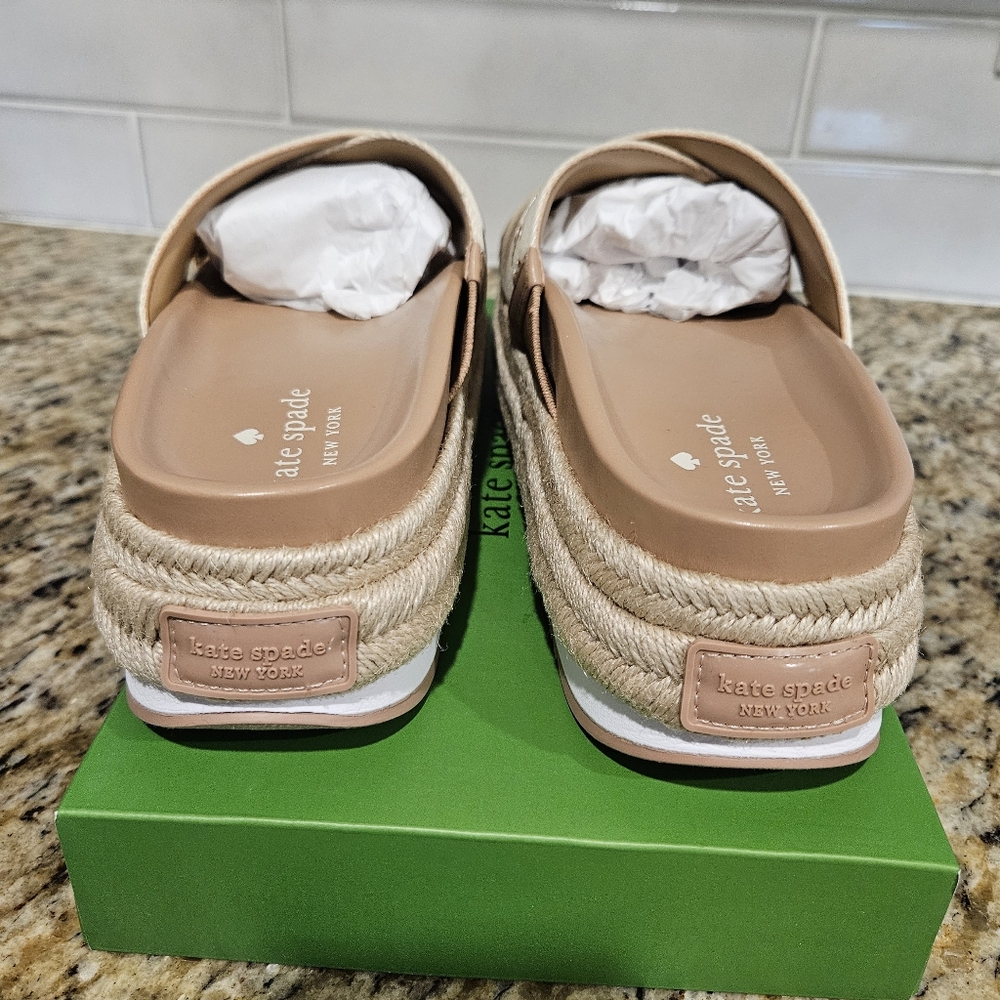 kate spade Beige Cross-Band Platform Espadrille Slides - Picture 3 of 10